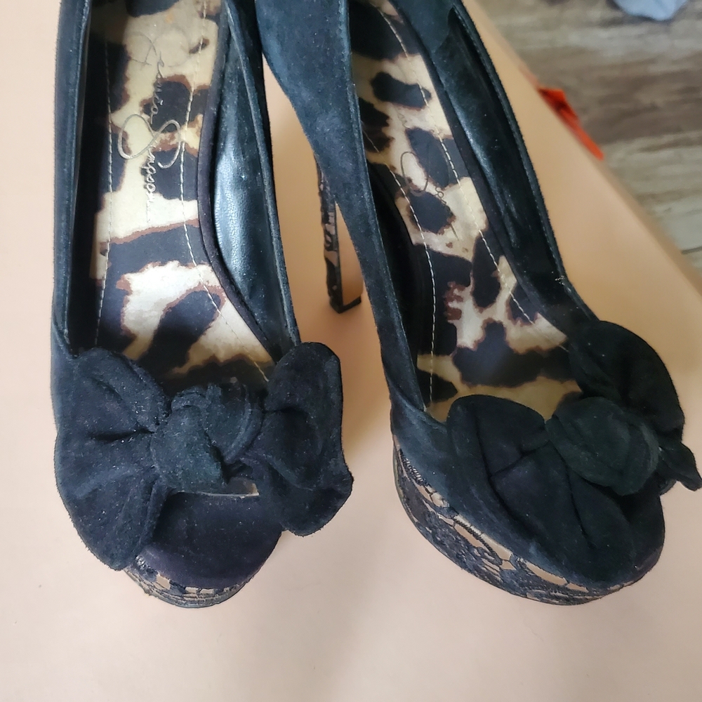Jessica Simpson Black Bow Peep-Toe Heels